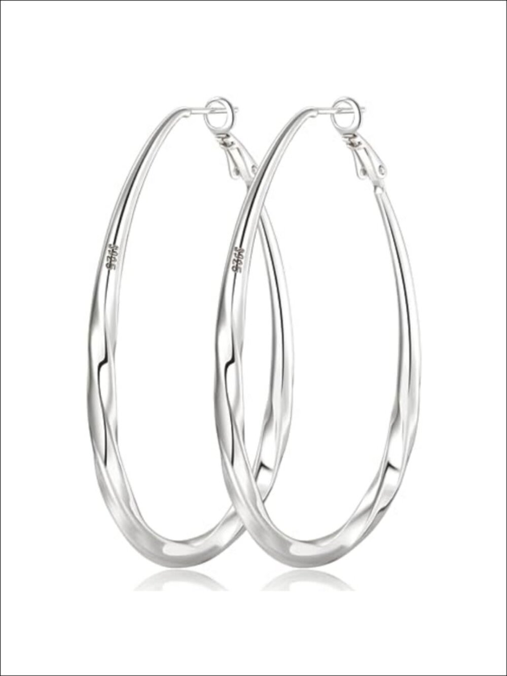 Sterling Silver Oval Hoop Earrings Lightweight Hinged Women